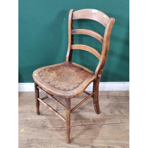 822 - An antique ash and elm lathe back Kitchen Chair and a bar-back Chair on ring turned supports (R10)