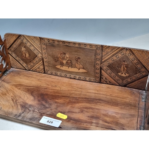 828 - A Victorian walnut and Tunbridge inlaid Book Trough 1ft 4in W (R9)