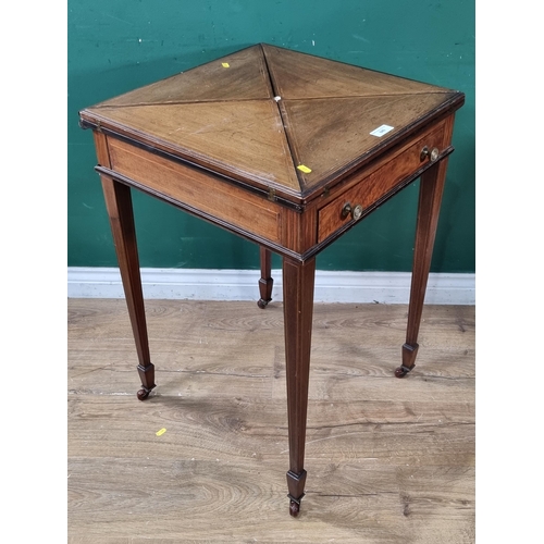 840 - An Edwardian mahogany and inlaid Envelope Card Table fitted single frieze drawer raised on square su... 