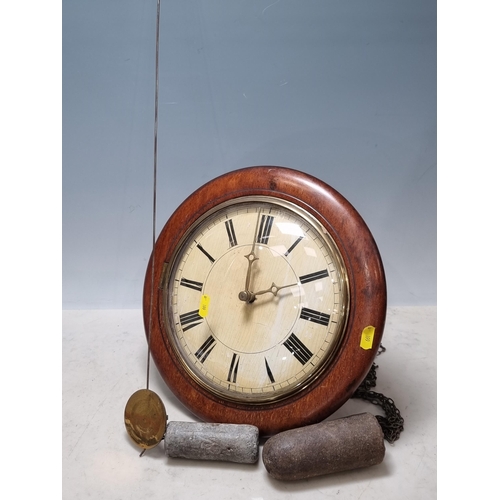 841 - An oak circular Wall Clock 1ft D (R10)