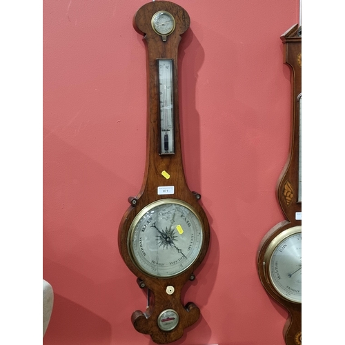 871 - A 19th Century rosewood banjo Barometer with silvered dial 3ft L (R3)