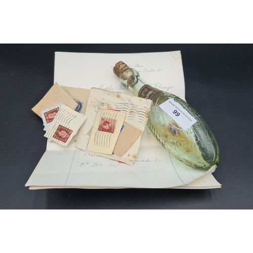 99 - A Mumby's Soda Water Bottle of grenade shape, sundry English Stamps and two Edward VI Property Sale ... 