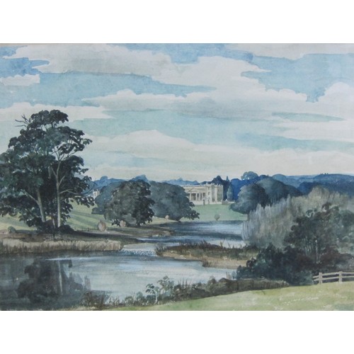 685A - BRIDGET PETERSON. Bowood House, signed, watercolour, 12 x 13 1/2 in; a watercolour sketch by Darren ... 