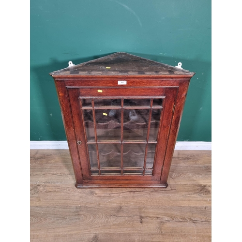 48 - A 19th Century oak and glazed hanging Corner Cabinet 3ft 4in H x 2ft 7in W (R5)