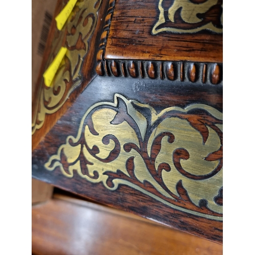 1 - A William IV rosewood Work Box of sarcophagus shape with ornate brass inlay, yellow interior with li... 