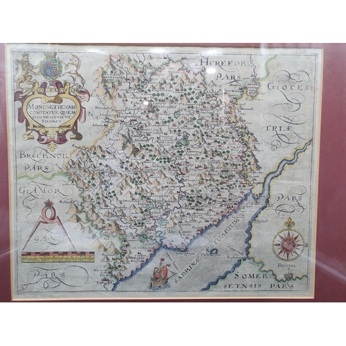 13 - John Speed, an antique County Map of Herefordshire, hand coloured, with subsidiary plan of Hereford ... 