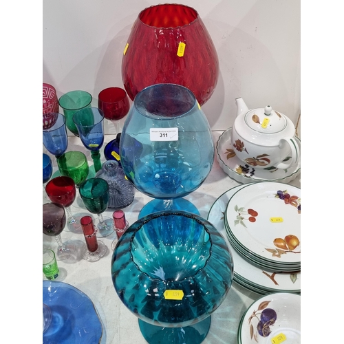 311 - A small quantity of Royal Worcester Evesham Dinnerware, and a collection of coloured glass to includ... 