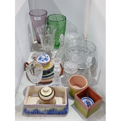 319 - A collection of assorted Glassware including Bowls, Vases, assorted Plates, Dishes, two prints depic... 