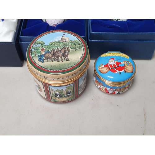 340 - Three boxed Halcyon Days Easter Eggs 187, 1991 and 1994, a boxed Halcyon Days lidded Box 