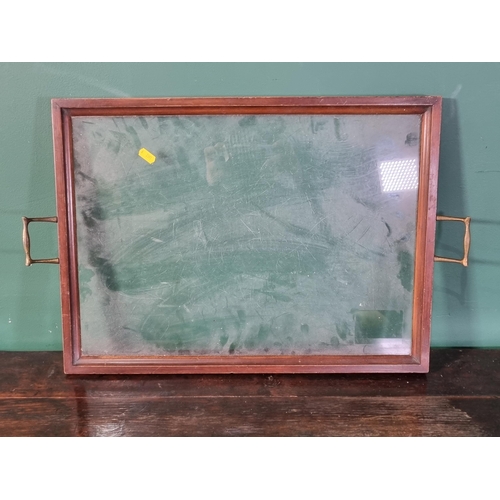 49 - A mahogany framed glass Drinks Tray with pair of carry handles, 22