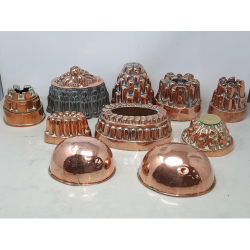 52 - Ten various antique copper Jelly Moulds. some A/F (R1)