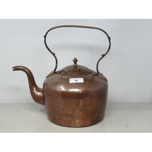 54 - A large antique copper Kettle engraved under handle Eliz. E. Dove 1843, possibly American, 13in. (R1... 