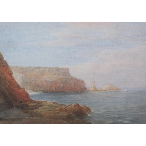 674 - ENGLISH SCHOOL . A Coastal view with Lighthouse, watercolour, 14 x 18 in, and one other watercolour ... 