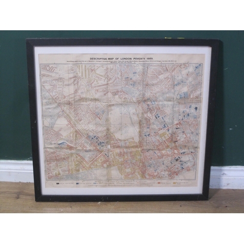 677 - A Printed Map titled 'Descriptive Map of London Poverty, 1889', 21 1/4 x 23 1/2 in, A/F, paper torn ... 