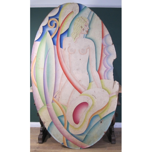 683 - ENGLISH SCHOOL CIRCA 1980.  A seated Female Nude,; and Sea Maiden; oil on board,  84 in x 52 1/2 in ... 