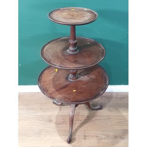 737 - A Georgian mahogany graduated three-tier Dumb Waiter with tripod base, 3ft 10in H, (R8)