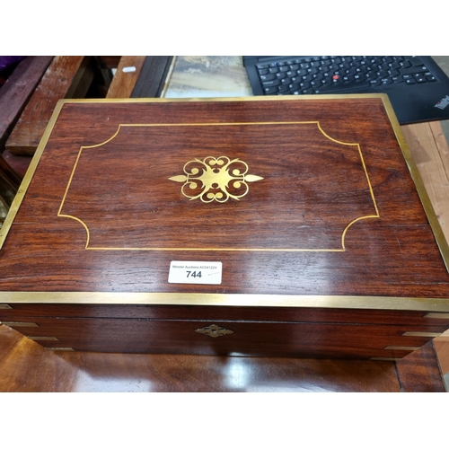 744 - A 19th Century Anglo-Indian brass bound Storage Box with multiple interior compartments mounted with... 