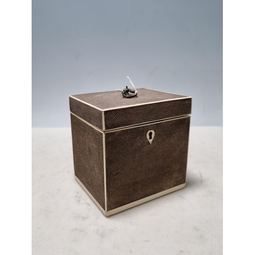 746 - A late 18th/early 19th shagreen covered single Tea Caddy Box with ivory stringing (Ivory Declaration... 