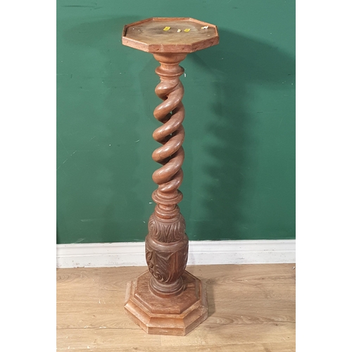 751 - An oak pierced spiral twist Plant Stand with octagonal top and base, 3ft 1in H, A/F, (R9)