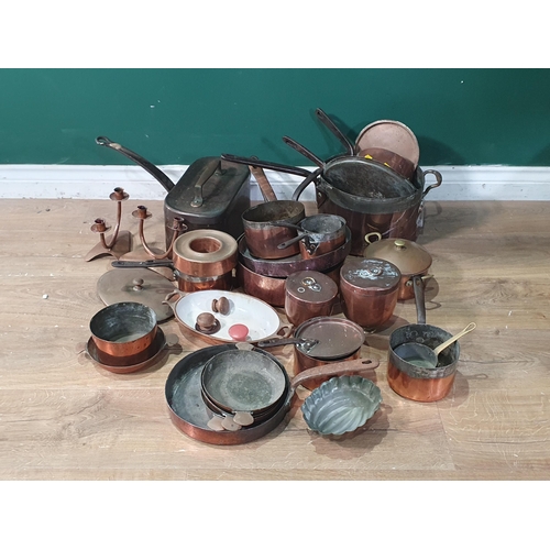 759 - A quantity of various copperware including Pans, Candlesticks, Jelly Moulds, etc, (R9)