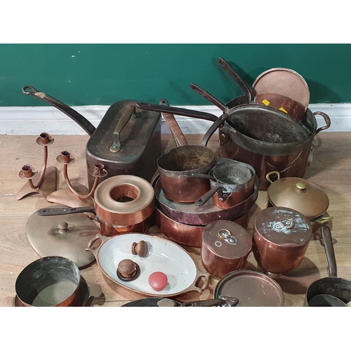 759 - A quantity of various copperware including Pans, Candlesticks, Jelly Moulds, etc, (R9)