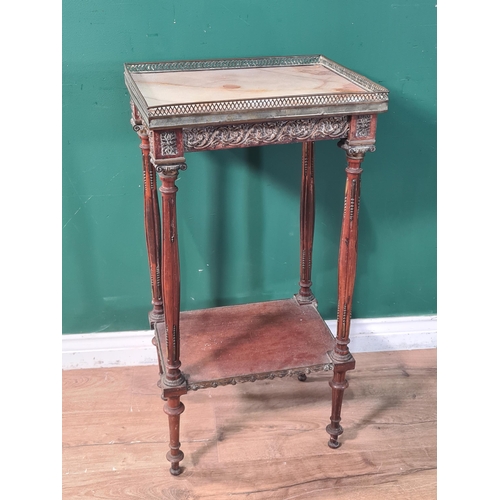 785 - A French marble top two tier Side Table with pierced brass gallery on fluted supports, 2ft 8in H (R1... 