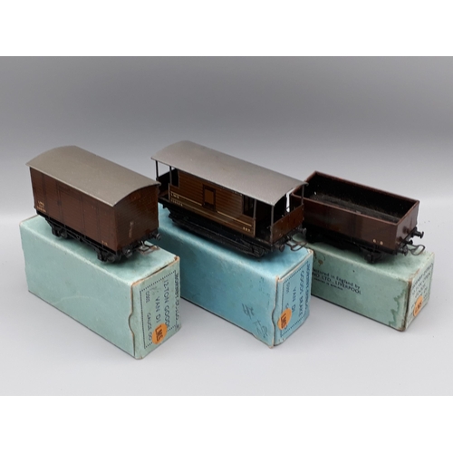 1012 - Three boxed pre-war Hornby Dublo LMS Wagons, comprising Brake Van with slight mark to roof, Open Wag... 