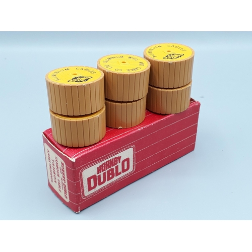 1039 - A box of 6x Hornby Dublo 1521 aluminum Cable Drums, very difficult to find, M, box Ex plus without p... 