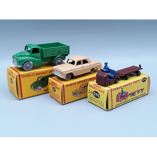 1044 - Three boxed Dublo Dinky Toys including 076 Bagnall, 064 Austin Lorry and 061 Ford Prefect, all M, bo... 