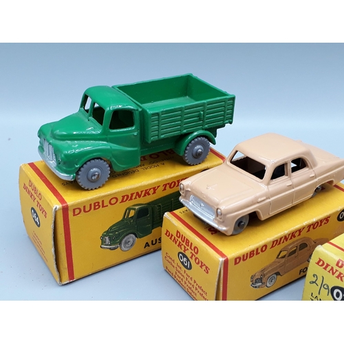 1044 - Three boxed Dublo Dinky Toys including 076 Bagnall, 064 Austin Lorry and 061 Ford Prefect, all M, bo... 