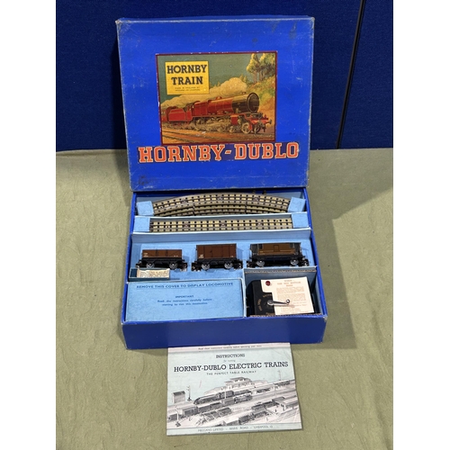 1057 - A boxed Hornby Dublo EDG7 LMS Goods Set, M, Royal Scot version comes with lightly run locomotive, no... 