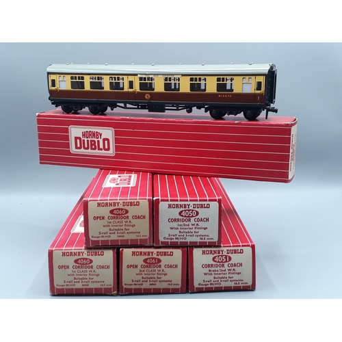 1066 - Six boxed Hornby Dublo WR Coaches including 2x 4050 1/2nd, 4051 Brake/2nd, 2x 4060 1st Class and 406... 