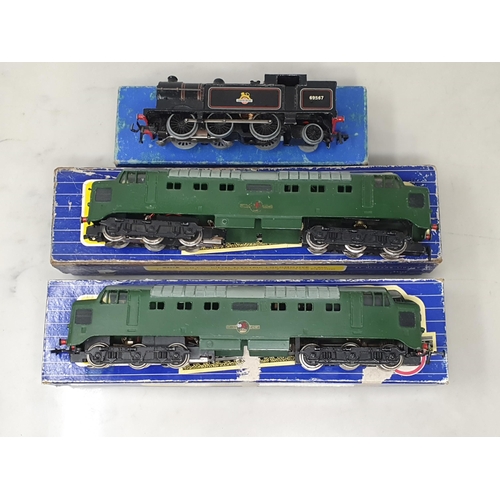 1181 - Two boxed Hornby Dublo 3232 Co-Co diesel Locomotives and a boxed EDL17 gloss 0-6-2T, F-G, boxes P-G