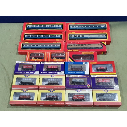 1221 - Six assorted boxed Hornby 00 gauge Coaches and fifteen boxed Hornby, Dapol and Oxford Rail Wagons