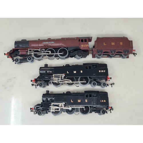 1234 - An unboxed Hornby Dublo 3-rail 'Duchess of Atholl' and two repainted 2-6-4T Locomotives in LMS black... 