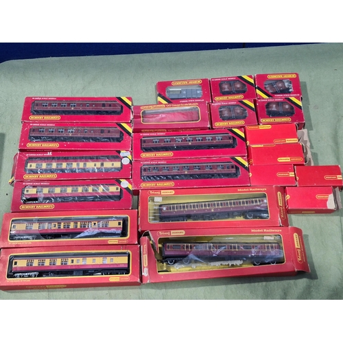 1242 - A box of boxed Hornby 00 gauge Coaches and Wagons including LMS Composite Coaches, BR Composite Coac... 