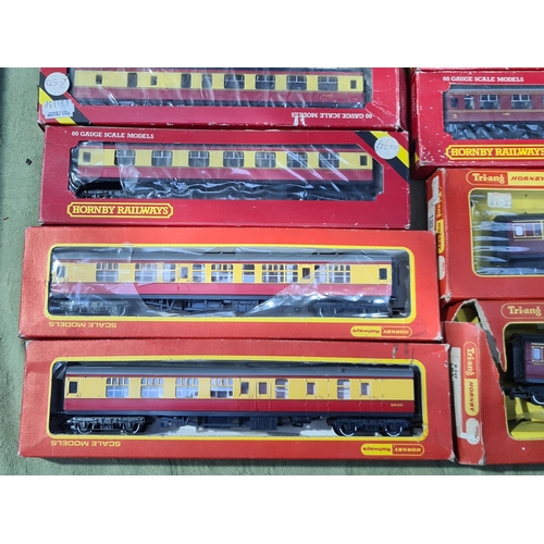 1242 - A box of boxed Hornby 00 gauge Coaches and Wagons including LMS Composite Coaches, BR Composite Coac... 