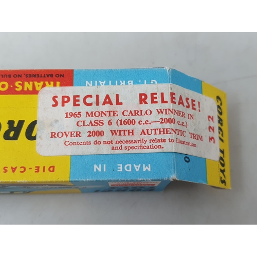 1526 - A boxed Corgi Toys No.322 Rover 2000 1965 Monte-Carlo Rally Car in over sticker box, box Nr perfect