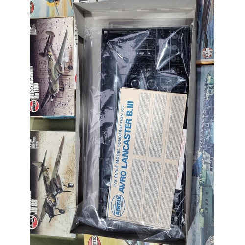 1655 - A box of Airfix and Matchbox Aircraft and Ship Kits and Figures including Heinkel He111, Short Stirl... 