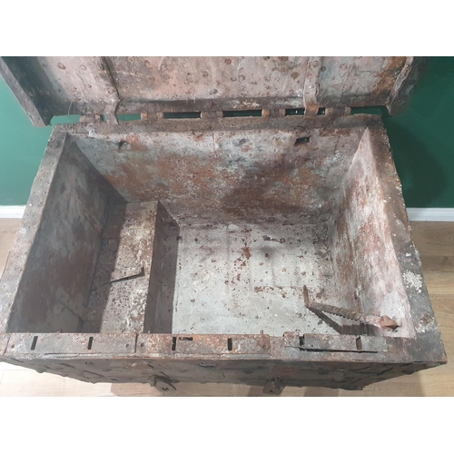 506 - A 17th Century iron bound Armada Chest with three locks, two clasps and rivetted strapping 3ft 8in W... 