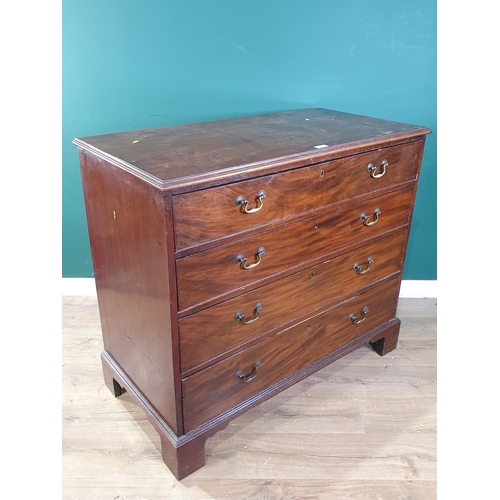 181 - A 19th Century mahogany Chest of four long graduated Drawers, raised on bracket supports, 39