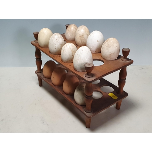 1 - An antique Egg Tray containing fourteen plaster dummy eggs 10in W (R2)