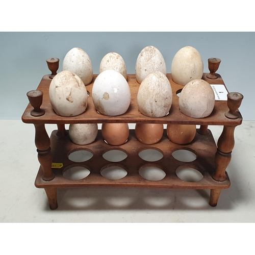 1 - An antique Egg Tray containing fourteen plaster dummy eggs 10in W (R2)