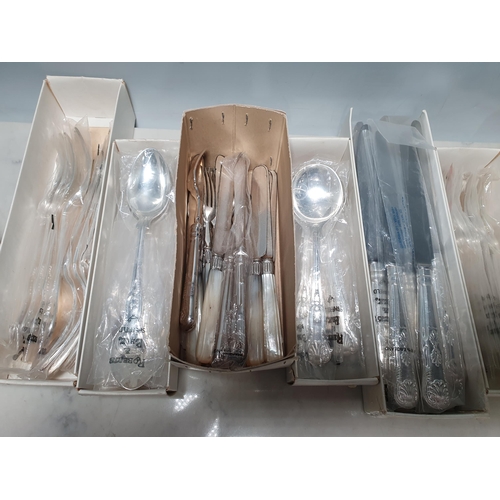 125 - A quantity of Roberts & Belk plated Cutlery, king's pattern, mostly boxed, a box of plated Cutlery e... 