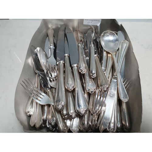 125 - A quantity of Roberts & Belk plated Cutlery, king's pattern, mostly boxed, a box of plated Cutlery e... 