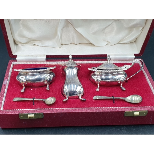 132 - An Elizabeth II silver three piece Condiment Set, Sheffield 1969, in case