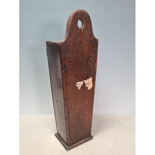 15 - An antique elm Candle Box with sliding cover and of tapering form, 1ft 5in H, (R5)