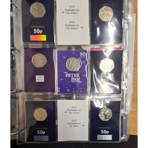 159 - A Collection of 50 pence pieces and two pound Coins, in change checker Album, to include a 2019 re-i... 