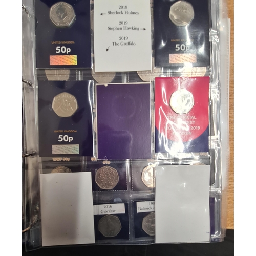 159 - A Collection of 50 pence pieces and two pound Coins, in change checker Album, to include a 2019 re-i... 