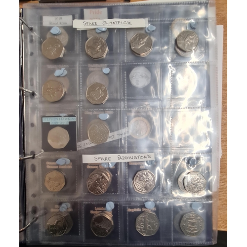 159 - A Collection of 50 pence pieces and two pound Coins, in change checker Album, to include a 2019 re-i... 